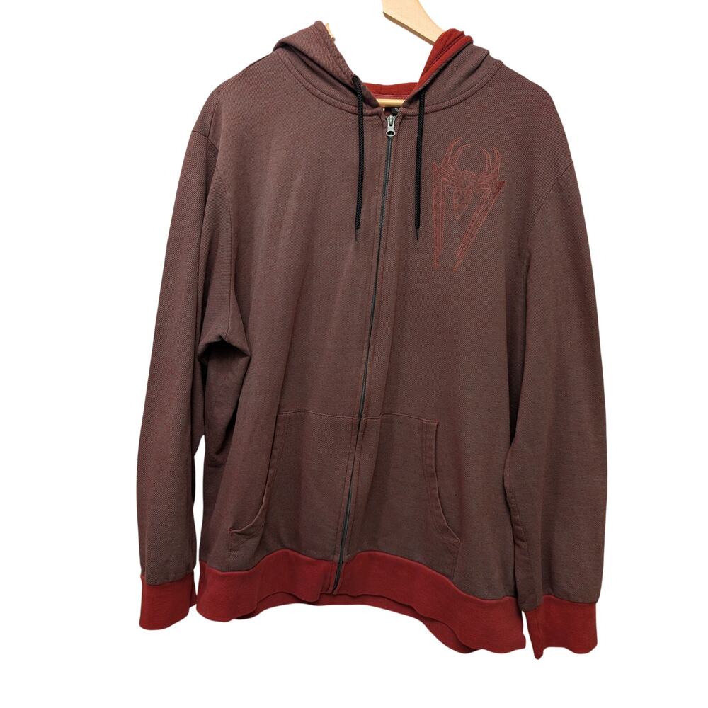 Marvel Spiderman Comics Graphic Full Zip Hoodie Brown #62 Heroes Movies Applique